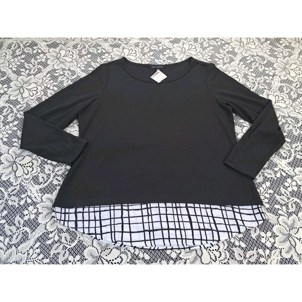 ZAC AND RACHEL Tunic Top XL Black Long Sleeve Polyester Spandex Stretch NWT